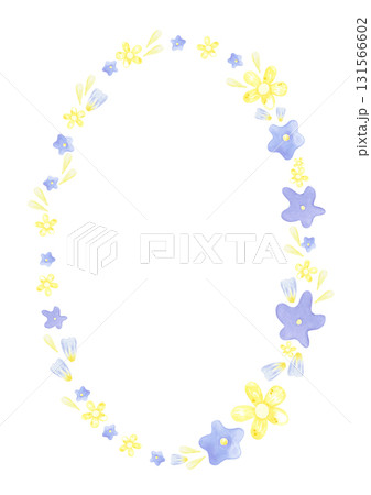 Hand drawn watercolor blue field flowers postcard frame border. Illustration of abstract flowers isolated on white background. Can be used for postcard, scrapbook and other printed products. 131566602