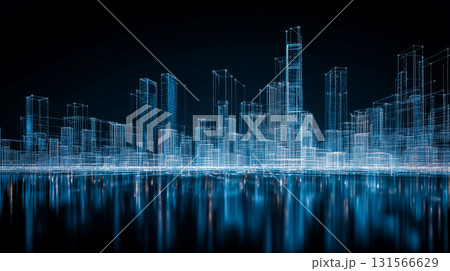 デジタルワイヤーフレーム都市:未来のスマートシティと仮想現実 デジタルワイヤーフレーム都市:未来のスマートシティと仮想現実 131566629