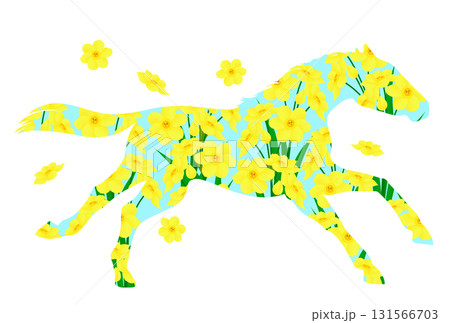 走る馬と黄水仙のイラスト 走る馬と黄水仙のイラスト 131566703
