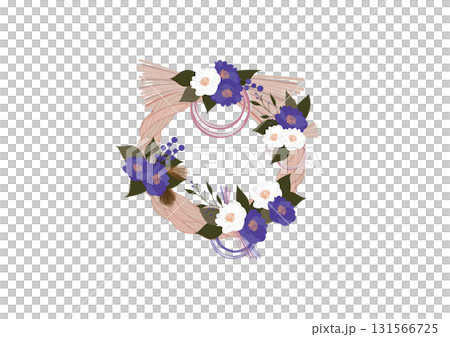 New Year's shimenawa decoration illustration, flower wreath 131566725