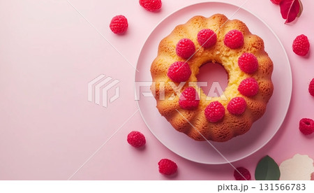 Raspberry fruit pound cake fresh bread on plate for snack tea time 131566783