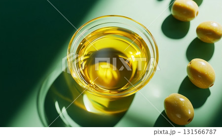Natural olive oil on glass bowl for cooking healthy ingredient 131566787