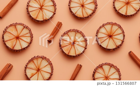 Herb cinnamon and orange  slice seamless pattern pink background 131566807