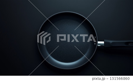 Empty mockup black frying pan flat lay view with dark background Empty mockup black frying pan flat lay view with dark background 131566860