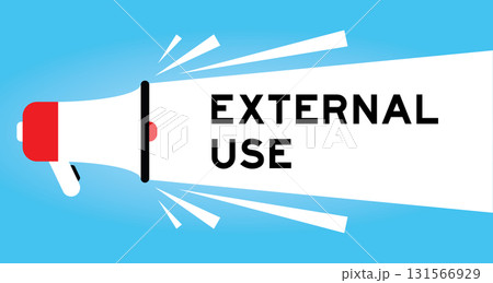Color megaphone icon with word external use in white banner on blue background Color megaphone icon with word external use in white banner on blue background 131566929