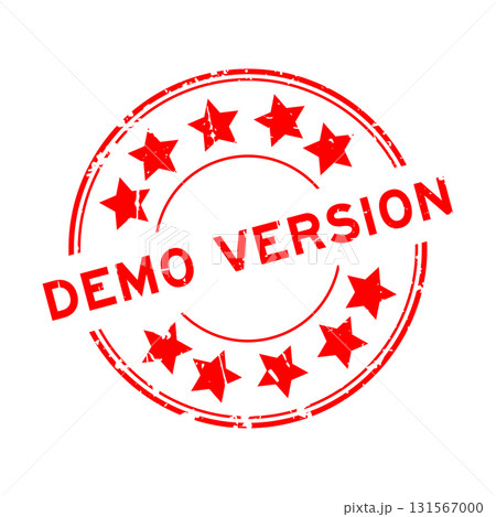 Grunge red demo version word round rubber seal stamp on white background 131567000