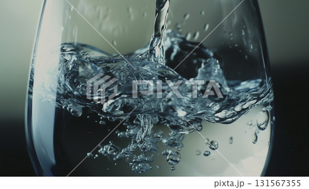 Fresh pouring water drink on transparent glass for hydration 131567355