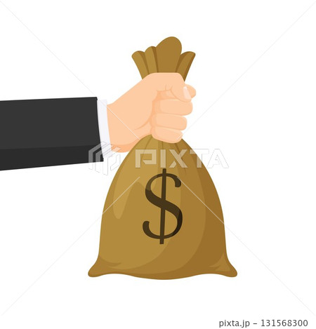Hand holding money bag of dollars. Business Concept, Flat style vector illustration 131568300
