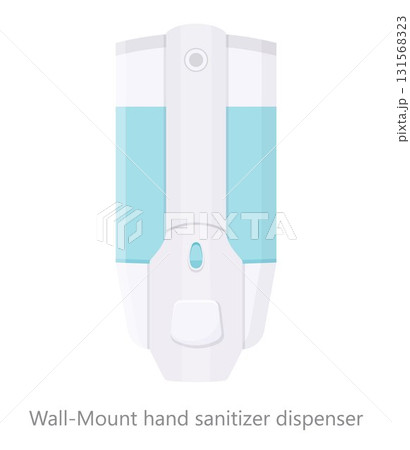 Hand wash. Hand sanitizer. Alcohol-based hand rub. Rubbing alcohol. Wall mounted soap dispenser. Wall hanging hand wash container. Protection from germs such as coronavirus, Covid-19 , icon flat desig Hand wash. Hand sanitizer. Alcohol-based hand rub. Rubbing alcohol. Wall mounted soap dispenser. Wall hanging hand wash container. Protection from germs such as coronavirus, Covid-19 , icon flat desig 131568323