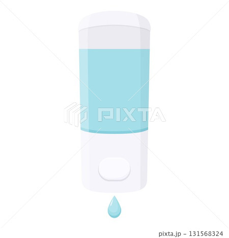 Hand wash. Hand sanitizer. Alcohol-based hand rub. Rubbing alcohol. Wall mounted soap dispenser. Wall hanging hand wash container. Protection from germs such as coronavirus, Covid-19 , icon flat desig 131568324