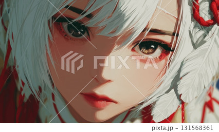 白髪赤目の幻想的な美少女ポートレート 131568361