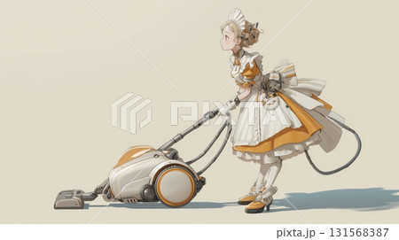 近未来風メイド少女とロボット掃除機 近未来風メイド少女とロボット掃除機 131568387
