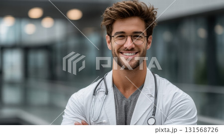 smiling male doctor with glasses 131568726