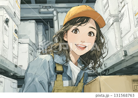 美優シリーズ：食品物流 冷蔵庫内で作業する美優  131568763