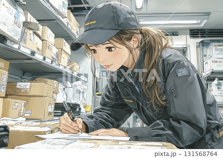 美優シリーズ:食品物流 冷蔵庫で商品仕分けを行う美優 美優シリーズ:食品物流 冷蔵庫で商品仕分けを行う美優 131568764