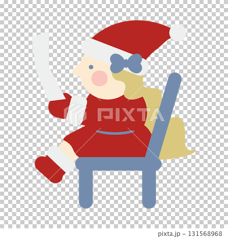 Cute girl Santa Claus sitting in a chair and reading a letter Cute girl Santa Claus sitting in a chair and reading a letter 131568968