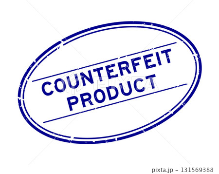 Grunge blue counterfeit product word oval rubber seal stamp on white background 131569388