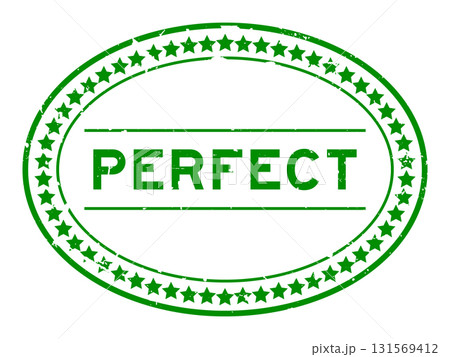 Grunge green perfect word oval rubber seal stamp on white background 131569412