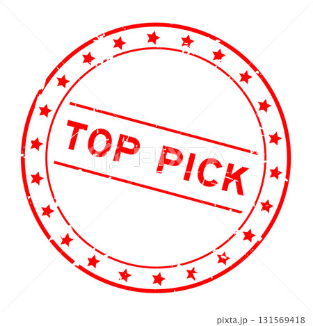 Grunge red top pick word round rubber seal stamp on white background 131569418