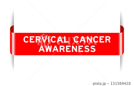 Red color inserted label banner with word cervical cancer awareness on white background 131569428