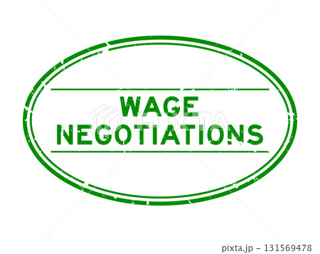 Grunge green wage negotiations word oval rubber seal stamp on white background 131569478