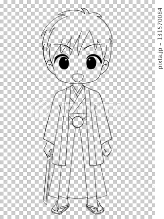 Black and white illustration of a cute boy celebrating Shichi-Go-San 131570084