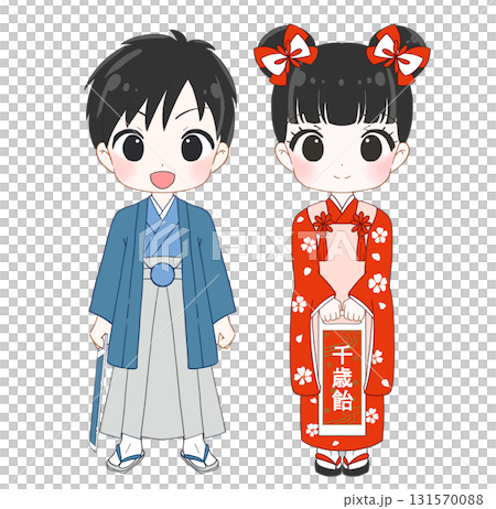 Illustration of a cute boy and girl celebrating Shichi-Go-San 131570088