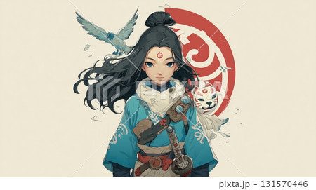 狐面と刀を持つ少女の和風ファンタジー 131570446