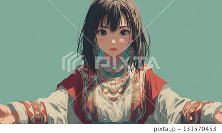 民族衣装の少女 正面ポートレート 131570453