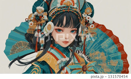 華やかな簪と扇の和中華少女イラスト 華やかな簪と扇の和中華少女イラスト 131570454