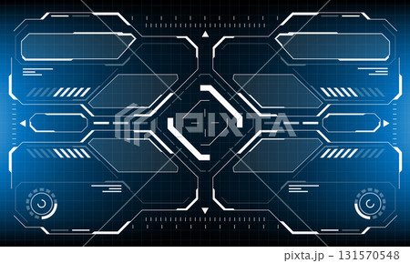 HUD sci-fi interface screen view white circular geometric design virtual futuristic technology creative display on blue vector 131570548