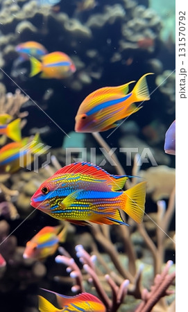 Vibrant tropical fish swimming in a coral reef 131570792