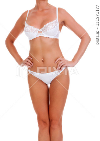 Woman body in white underwear, isolated on white background Woman body in white underwear, isolated on white background 131571177