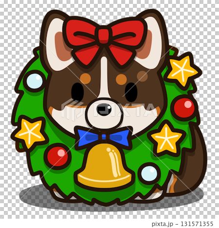 脖子上戴著聖誕花圈的柯基犬（三色） 131571355