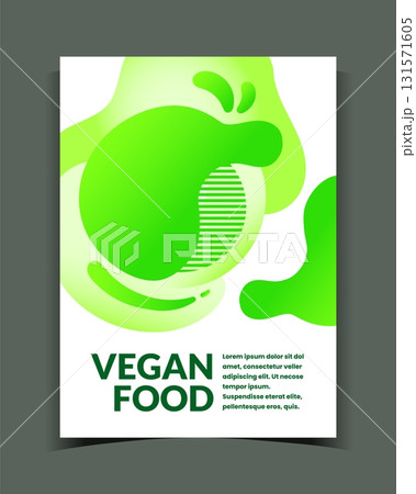 Abstract organic banner. Vegetarian food label. Vegan products. Green amorphous graphic shapes. Fluid gradient splash. Minimal composition card. Marketing flyer. Vector sticker template 131571605