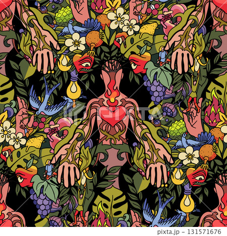 Meditating figure and creative medieval tree 131571676