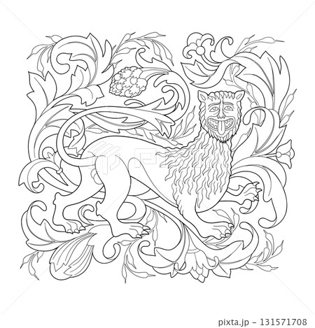 Graphic illustration of a medieval lion 131571708