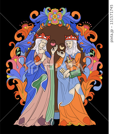Graphic ladies as medieval queens 131571745