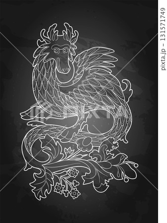 Vector graphic illustration of a funny blue dragon 131571749