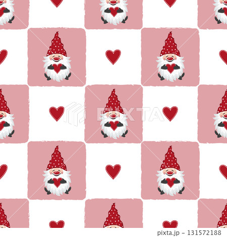 Valentines day seamless pattern with cute gnomes and red hearts Valentines day seamless pattern with cute gnomes and red hearts 131572188