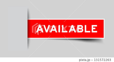 Red color square shape sticker label with word available inserted in gray background 131572263