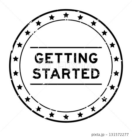 Grunge black getting started word round rubber seal stamp on white background 131572277