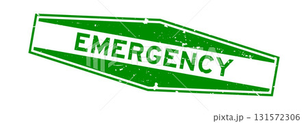 Grunge green emergency word hexagon rubber seal stamp on white background 131572306