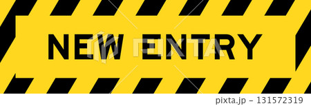 Yellow and black color with line striped label banner with word new entry Yellow and black color with line striped label banner with word new entry 131572319