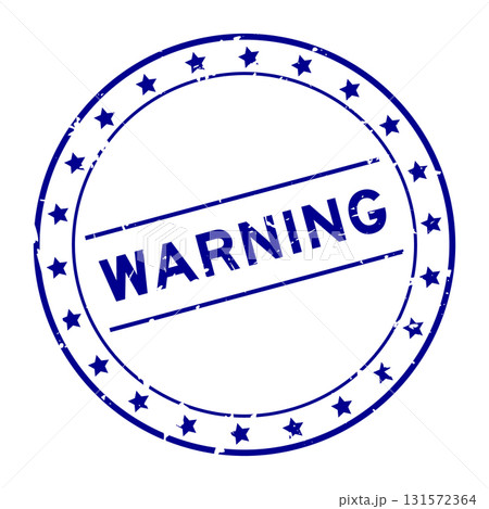 Grunge blue warning word round rubber seal stamp on white background 131572364