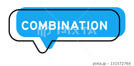 Speech banner and blue shade with word combination on white background 131572768