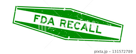 Grunge green FDA recall word hexagon rubber seal stamp on white background 131572789