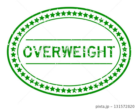 Grunge green overweight word oval rubber seal stamp on white background 131572820