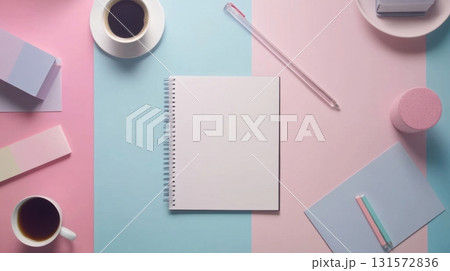 Pastel Workspace Blank Notebook Ready. Pastel Workspace Blank Notebook Ready. 131572836