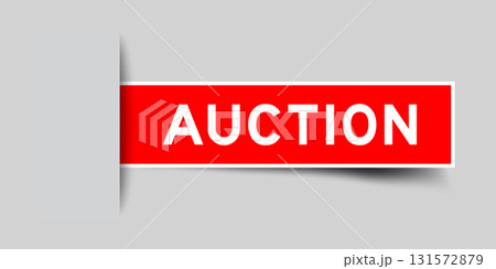 Red color square shape sticker label with word auction inserted in gray background Red color square shape sticker label with word auction inserted in gray background 131572879